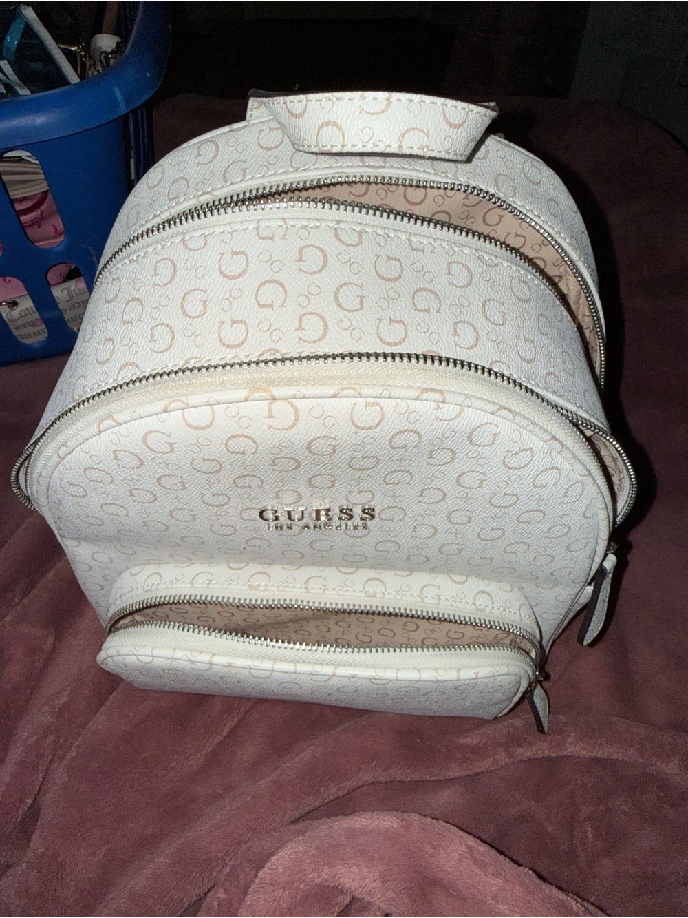 GUESS Cream Monogram Arch Backpack - Picture 2 of 5
